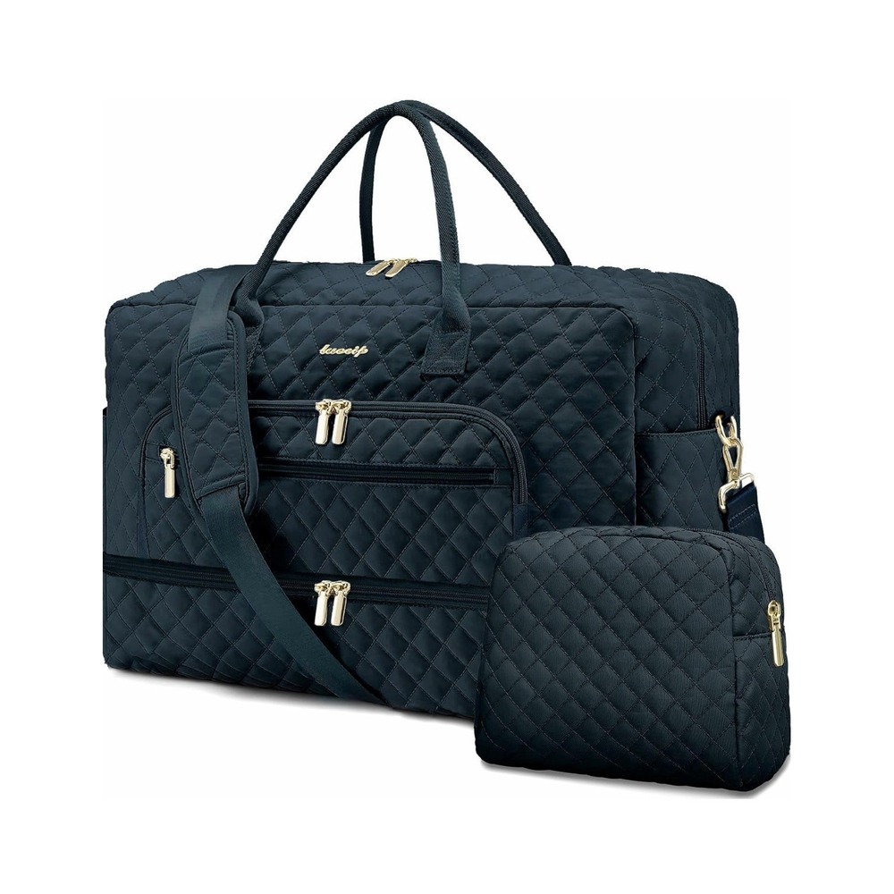 Women's Quilted Leather Weekender Travel Duffel Bag Peacock Blue New W/out Tags